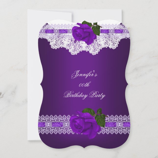 Vintage Purple Rose White Lace Birthday Party Invitation (Front)
