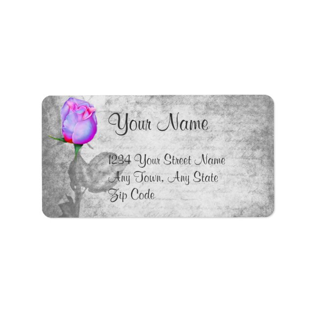Vintage Purple Rosebud Wedding Label (Front)