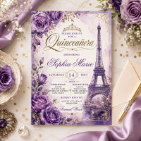 Vintage Purple Roses Eiffel Tower Quinceañera 