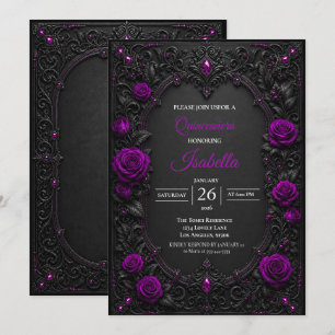 Vintage Purple roses Quinceañera Invitation