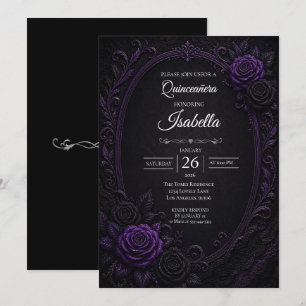 Vintage Purple roses Quinceañera Invitation