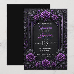 Vintage Purple roses Quinceañera Invitation