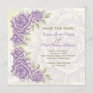 Vintage purple roses wedding Save the Date