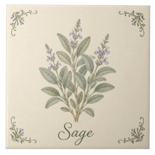Vintage Purple Sage Botanical Kitchen Herb Ceramic Tile