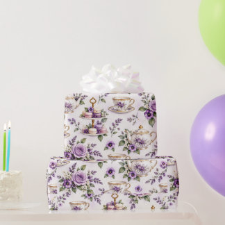 Vintage Purple Tea Party Pattern | Wrapping Paper
