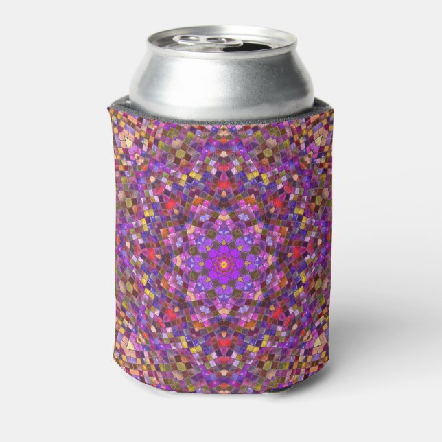 Vintage Purple Tile Pattern Kaleidoscope Can Cooler (Can Back)