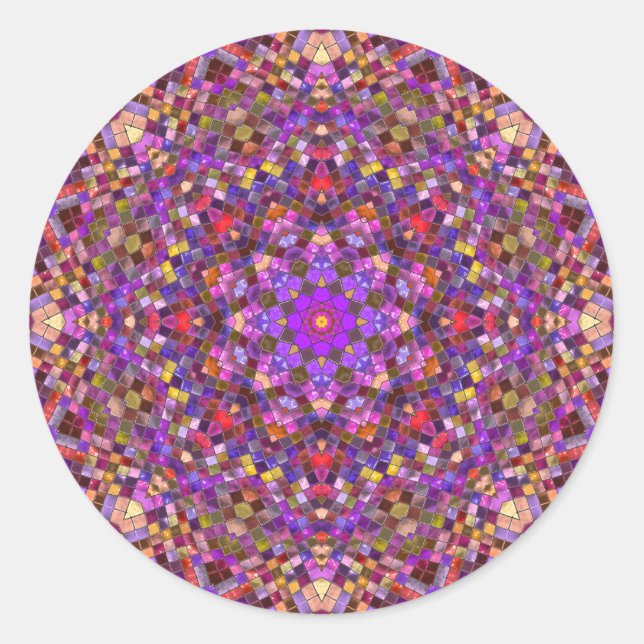 Vintage Purple Tile Pattern Kaleidoscope Classic Round Sticker (Front)