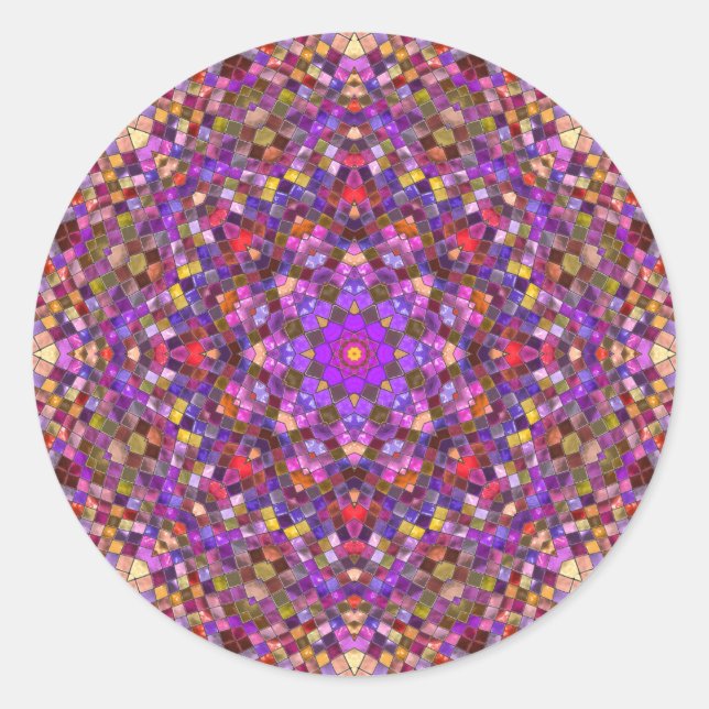 Vintage Purple Tile Pattern Kaleidoscope Classic Round Sticker (Front)