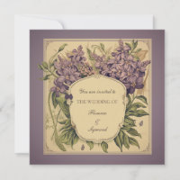 Vintage Purple Violets Floral Wedding Invitation
