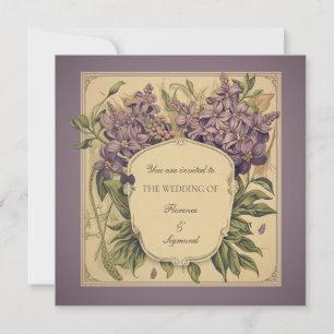 Vintage Purple Violets Floral Wedding Invitation