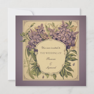 Vintage Purple Violets Floral Wedding Invitation