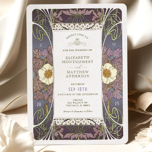 Vintage Purple Wedding Invitations Art Nouveau
