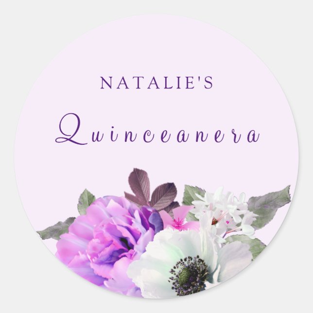 Vintage Purple White Flower Quinceanera Sticker (Front)