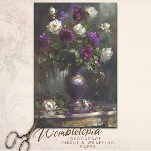 Vintage Purple & White Rose Bouquet Decoupage Tissue Paper