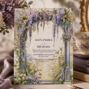 Vintage Purple Wisteria Art Nouveau Wedding Invitation