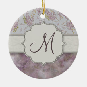 Vintage Purple Wisteria with Monogram Ceramic Ornament