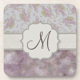 Vintage Purple Wisteria with Monogram Coaster