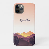 Vintage Purple Yellow Farmhouse Mountain Sunset