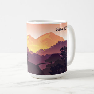 Vintage Purple Yellow Farmhouse Mountain Sunset  Coffee Mug