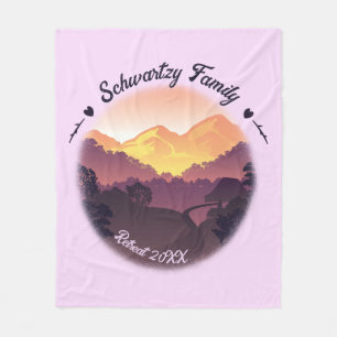 Vintage Purple Yellow Farmhouse Mountain Sunset  Fleece Blanket