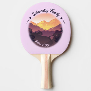 Vintage Purple Yellow Farmhouse Mountain Sunset  Ping Pong Paddle