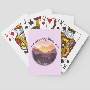 Vintage Purple Yellow Farmhouse Mountain Sunset Playing Cards