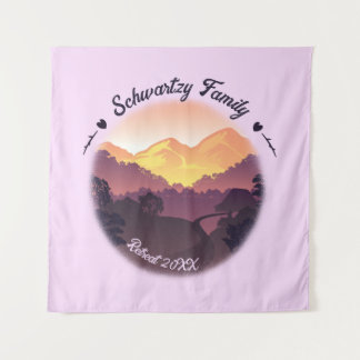 Vintage Purple Yellow Farmhouse Mountain Sunset  Tapestry