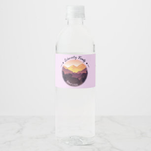 Vintage Purple Yellow Farmhouse Mountain Sunset  Water Bottle Label