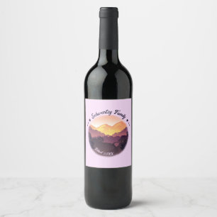 Vintage Purple Yellow Farmhouse Mountain Sunset Wine Label