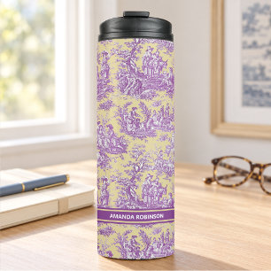 Vintage Purple Yellow French Toile de Jouy Thermal Tumbler