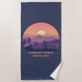 Vintage Purple Yellow Hike Mountain Sunset Beach Towel