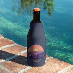 Vintage Purple Yellow Hike Mountain Sunset Bottle Cooler