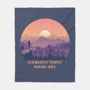 Vintage Purple Yellow Hike Mountain Sunset Fleece Blanket