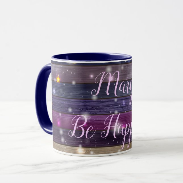 Vintage Purple Your Name Be Happy Mug (Front Left)