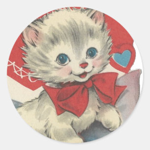 Vintage Purr-fect Kitten Valentine Classic Round Sticker