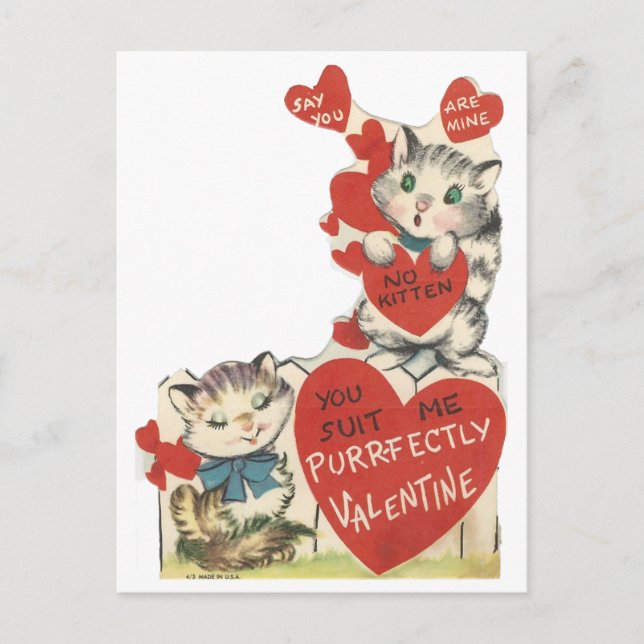 Vintage Purr-fectly Kittens Valentine Holiday Postcard (Front)