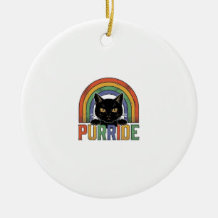Vintage Purride Black Cat Rainbow Shirt Design_1 Ceramic Ornament