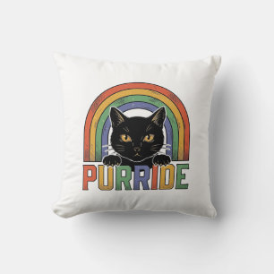 Vintage Purride Black Cat Rainbow Shirt Design_1 Cushion