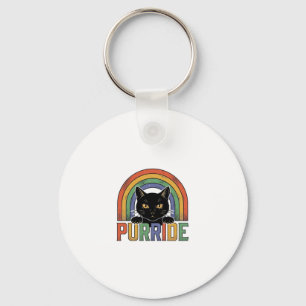 Vintage Purride Black Cat Rainbow Shirt Design_1 Key Ring