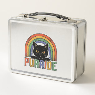Vintage Purride Black Cat Rainbow Shirt Design_1 Metal Lunch Box