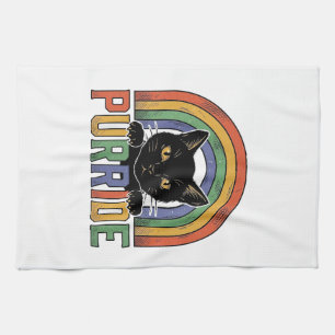 Vintage Purride Black Cat Rainbow Shirt Design_1 Tea Towel