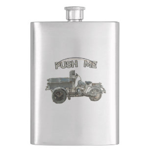 Vintage Push Me Vehicle Mens Hip Flask