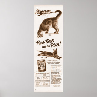 Vintage Puss 'n Boots Cat Food Ad from 1949 Poster
