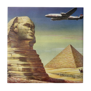 Vintage Pyramids, the Great Sphinx of Giza, Egypt Ceramic Tile