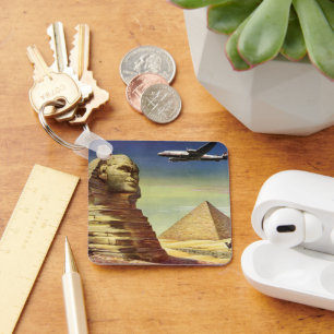 Vintage Pyramids, the Great Sphinx of Giza, Egypt Key Ring