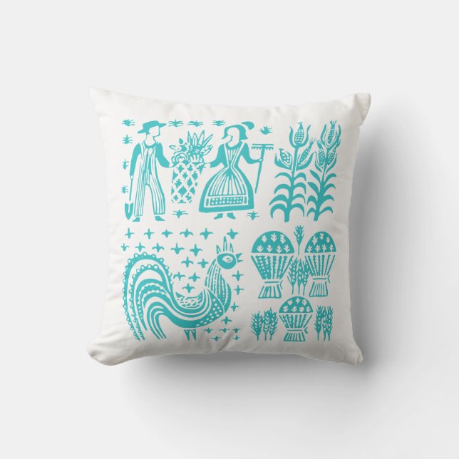 Vintage Pyrex Pattern - Butterprint Turquoise Blue Cushion (Front)