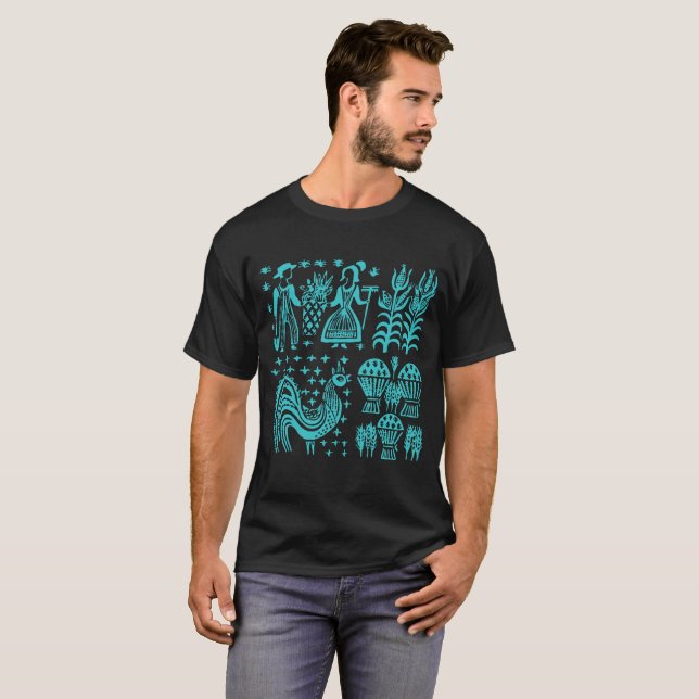 Vintage Pyrex Pattern - Butterprint Turquoise Blue T-Shirt (Front Full)