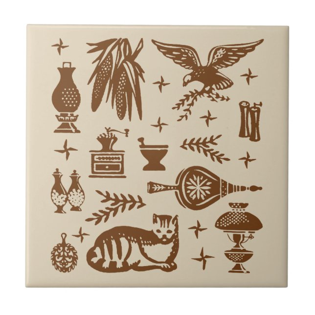 Vintage Pyrex Pattern - Early American (Brown) Ceramic Tile (Front)