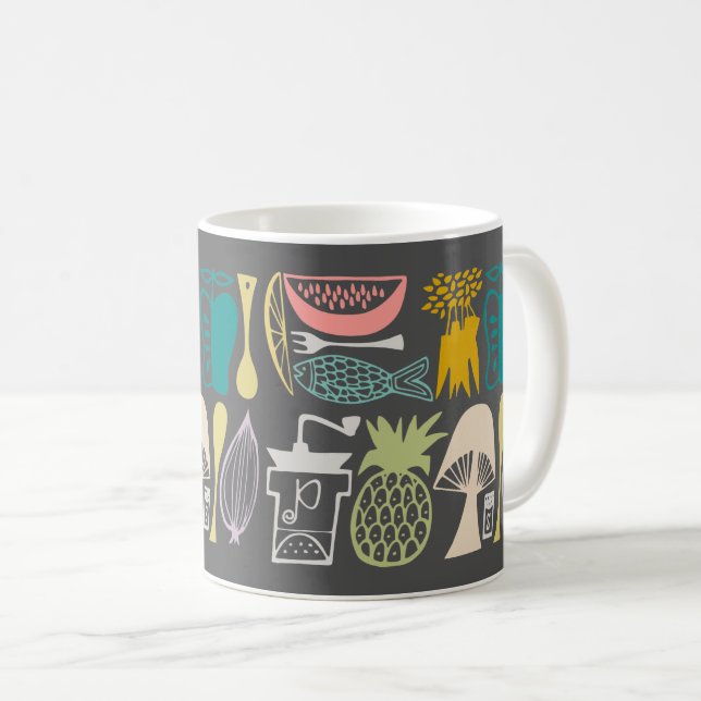Vintage Pyrex Pattern - Mod Kitchen (1950s Coffee Mug (Front Right)