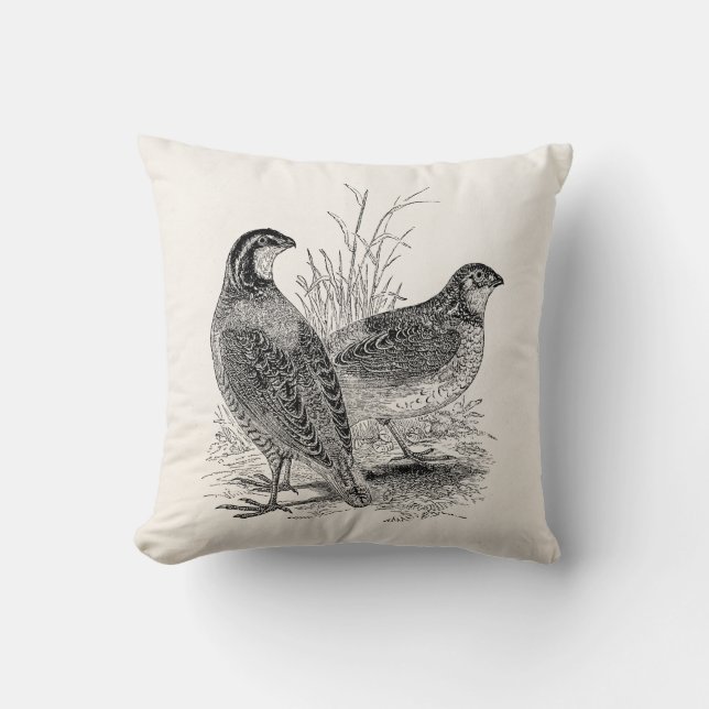 Vintage Quail Birds - Personalised Retro Game Bird Cushion (Front)
